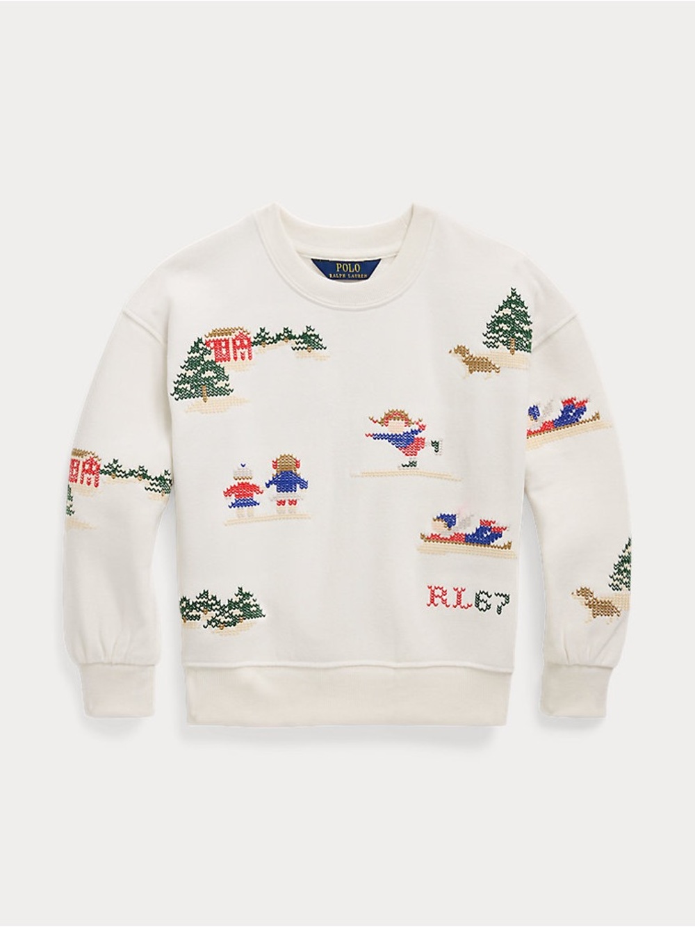 Polo Ralph Lauren Girls Embroidered Cream Holiday Crewneck Sweater Size 3 NWT